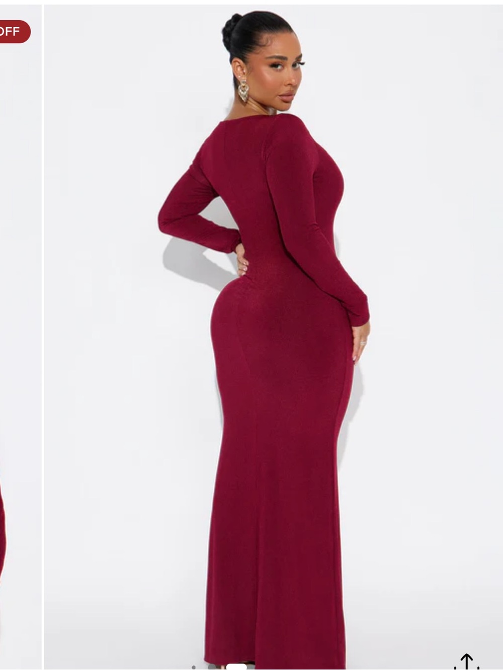 Fashion Nova Ribbed Long Sleeve Maxi Dress in Burgundy